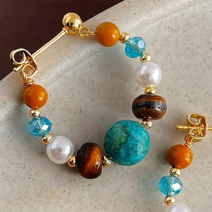 Hupplle Handmade Vintage Boho Dangle Earrings with Natural Stone Crystal Pearl Lightweight Hypoallergenic Elegant Jewelry Gifts for Women