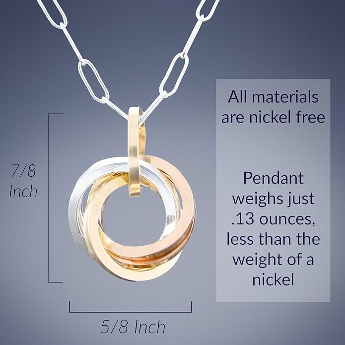 Tahmi Tricolor Jewelry Gift Set for Women | Everyday Secure Leverback Earrings & Pendant Necklace in 14K Yellow & Rose Gold-Filled and Sterling Silver 925, 18"