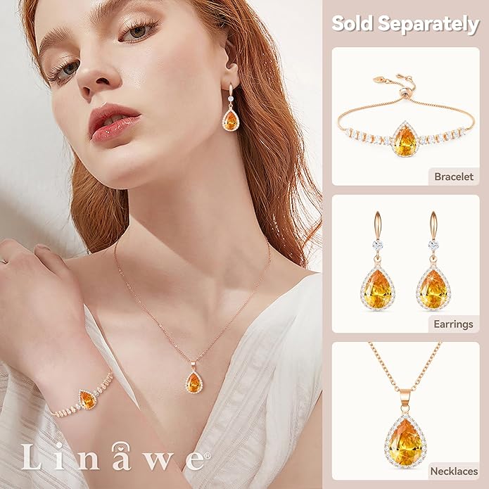 Linawe Crystal Imitation Diamond Rhinestone Charm Bracelets for Women, Gold/Silver/Rose Gold Adjustable Chain Bracelet, Teardrop Birthstone Cubic Zirconia Prom Costume Wedding Jewelry