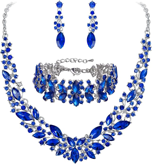 BriLove Women's Wedding Bridal Austrian Crystal Marquise Cluster Collar Necklace Dangle Earrings Set