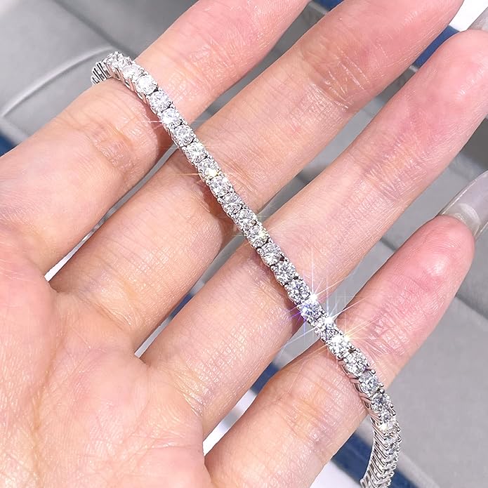 5.2-17 Carats Moissanite Diamond Tennis Bracelet for Women Men 18k White Gold Gold Plated 925 Sterling Silver Bracelet 3mm/4mm/5mm DEF Color VVS Round Cut Lab Created Moissanite Diamond Bracelet with GRA Certificate
