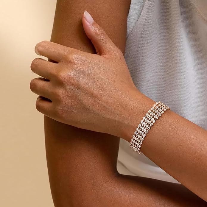 14K Gold Plated Women’s Tennis Bracelet – Sleek CZ Line Bracelet, Fits 6.0"–7.2" Wrist – Sparkly Everyday Jewelry Gift, Contemporary Tennis Bracelets for Women