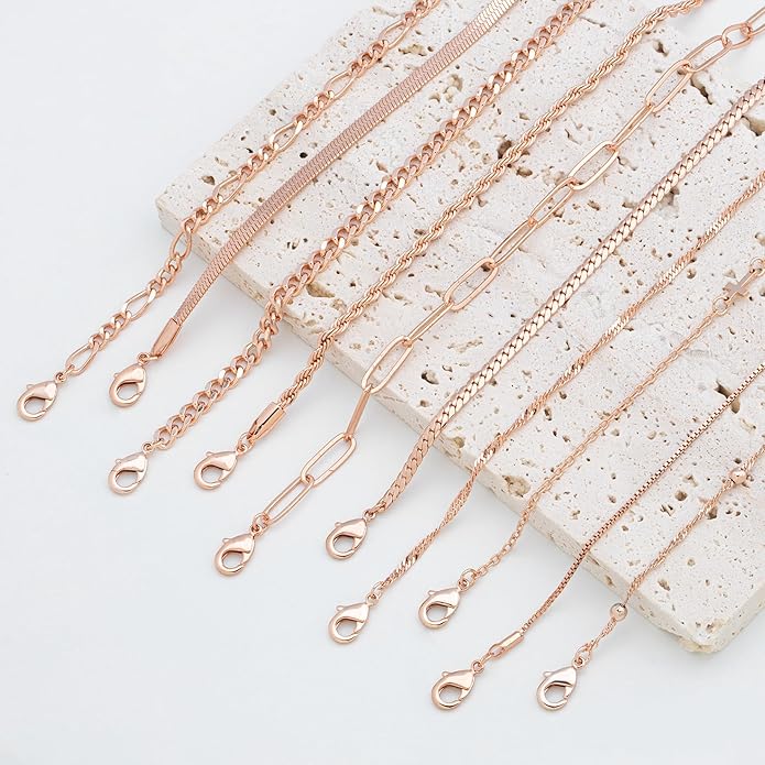 XIANNVXI 10pcs Rose Gold/Gold/Silver Bracelets Stack for Women Dainty Thin Rose Gold Bracelets Set Silver Chain Bracelet Paper Clip Stackable Figaro Herringbone Paperclip Bracelet Pack for Womens