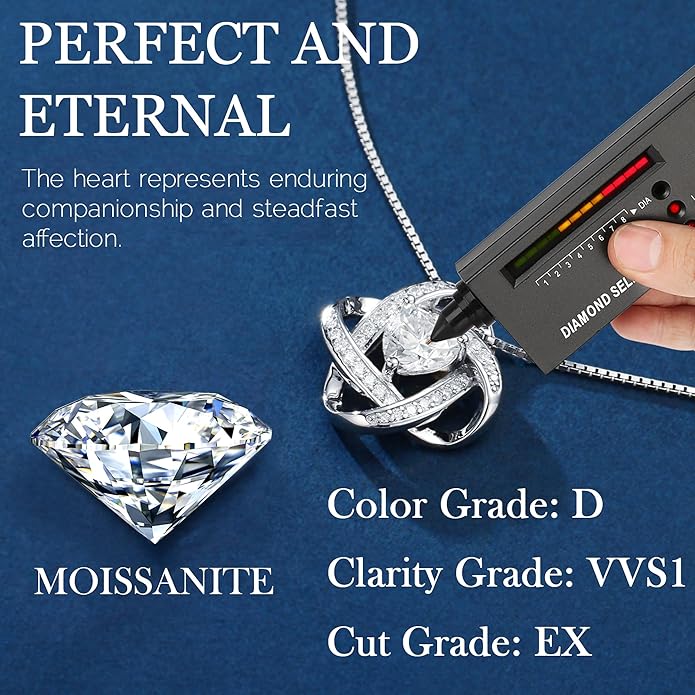 MOOSEA Valentines Day Gifts for Her, 1-3 ct Love Knot Moissanite Necklace VVS1 Clarity Moissanite Pendant Necklace Anniversary Jewelry Gifts Birthday Gifts for Her Wife Girlfriend Mom
