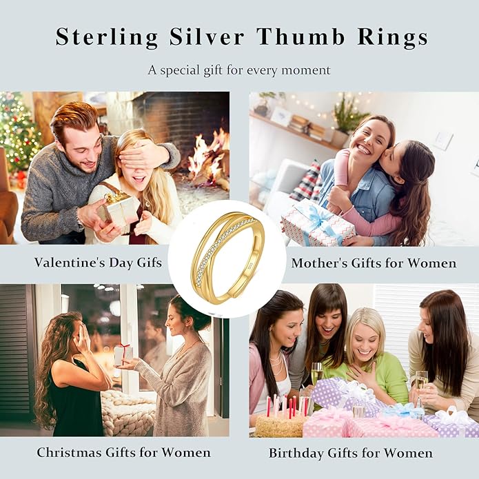 OOOPEL Sterling Silver Adjustable Ring S925 Silver Rings for Women Cubic Zirconia Twist Love Knot Dainty Ring Silver Minimalist Open Finger Rings Silver Thumb Sterling Silver Ring