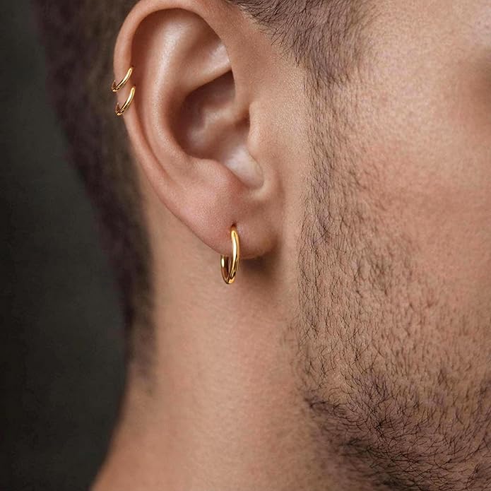 Small Gold Huggie Hoop Earrings Set for Women Men Hypoallergenic 14K Plated Stack Cartilage Earrings, Multiple Piercing Lightweight Mini Thin Cute Dainty Trendy Jewelry Set Christmas Gifts for Women