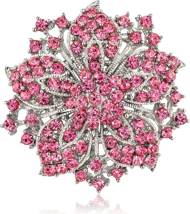 Womens Flower-shape Statement Brooch Pin Crystal Brooch for Women