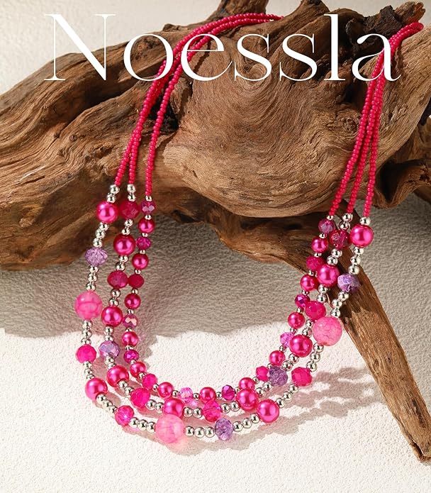 Noessla Beaded Statement Necklaces for Women Layered Chunky Bead Necklace Fashion Costume Jewelry Gifts for Mom