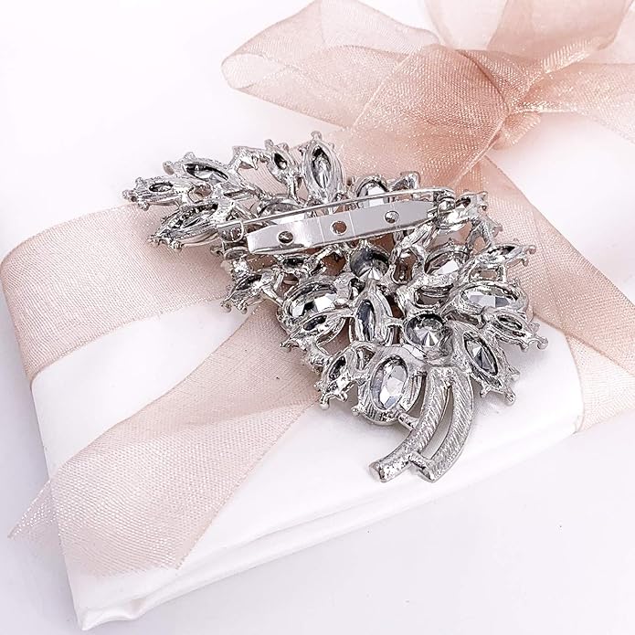 LAXPICOL Vintage Green Austrian Crystal Flower Leaf Bouquet Clusters Large Big Brooch Pin for Women Gold Tone
