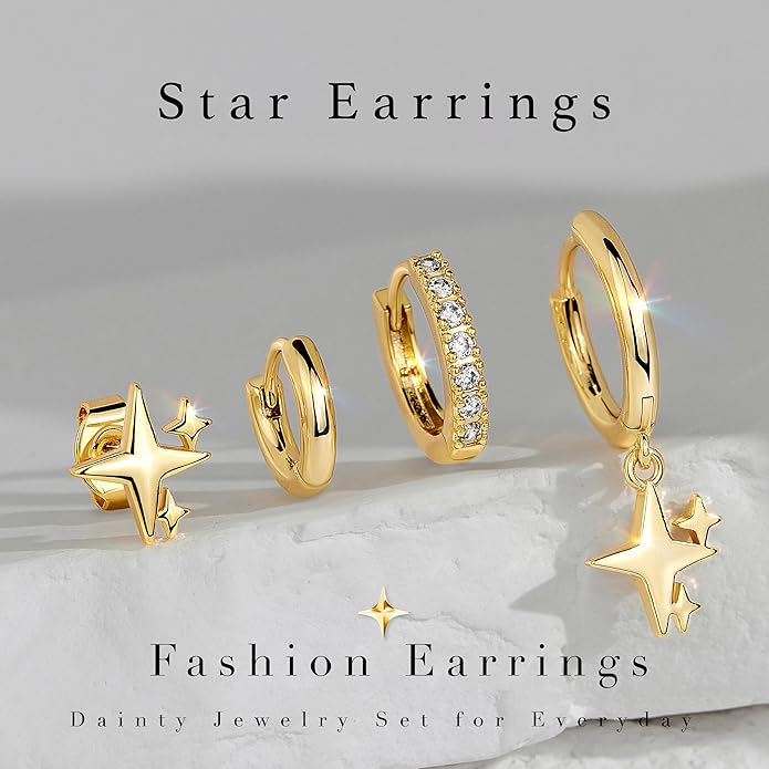Small Gold Huggie Hoop Earrings Set for Women Men Hypoallergenic 14K Plated Stack Cartilage Earrings, Multiple Piercing Lightweight Mini Thin Cute Dainty Trendy Jewelry Set Christmas Gifts for Women