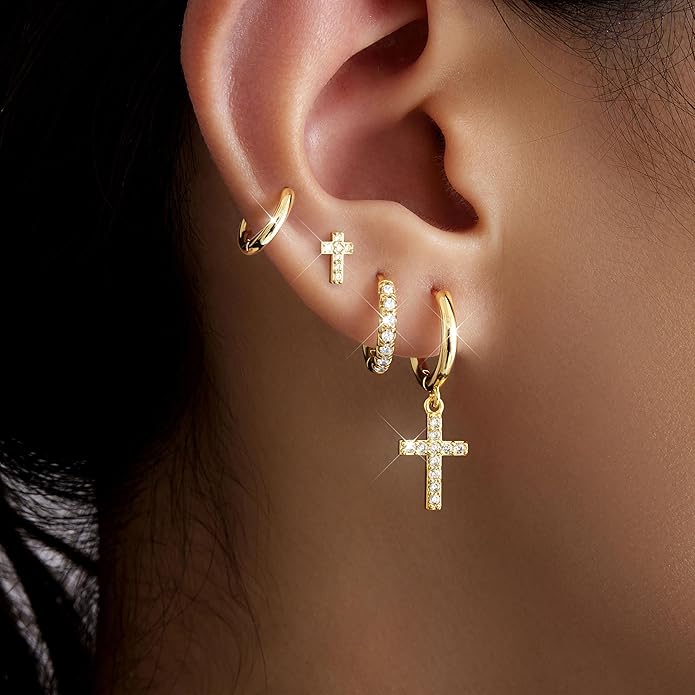 Small Gold Huggie Hoop Earrings Set for Women Men Hypoallergenic 14K Plated Stack Cartilage Earrings, Multiple Piercing Lightweight Mini Thin Cute Dainty Trendy Jewelry Set Christmas Gifts for Women