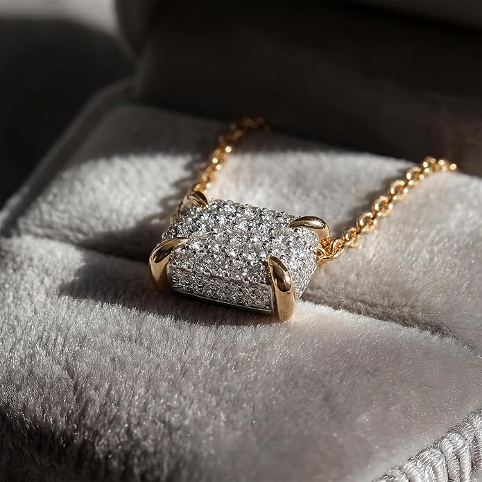 MEVECCO Dainty Gold Necklace For Women 18k Gold Plated Full CZ Pendant Necklace Handmade Necklace Jewelry Everyday Wear