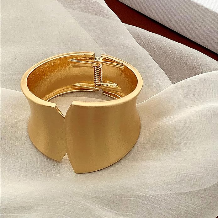 Statement Golden Matte Bracelet for women Minimalist Chunky Brushed Bangle Bracelet Vintage Thick Wide Cuff bracelet Gold Plated Open Cuff Geometric Bracelet