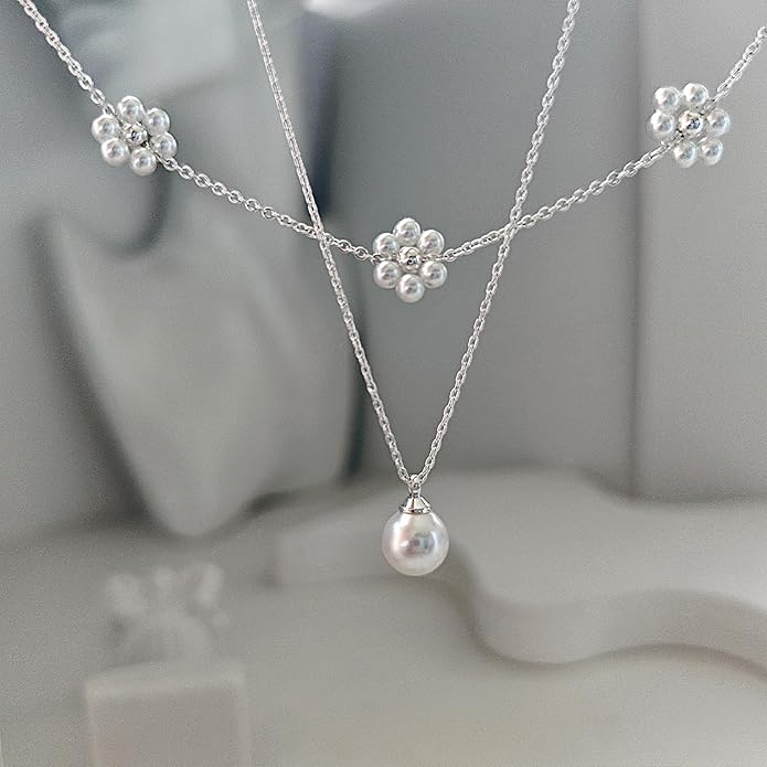 OGD Gold Pearl Necklaces Set for Women 14K Gold Plated Dainty Layered Pearl Cute Daisy Pearl Choker Gold Necklace Gifts for Women Gold Trendy Jewelry Gifts