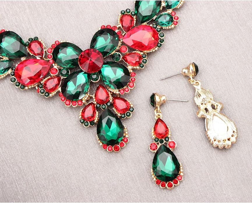 Women's Wedding Bridal Austrian Crystal Glass Teardrop Statement Necklace Dangle Earrings Bracelet Ring Wedding Party Jewelry Set for Bridal Bridesmaid