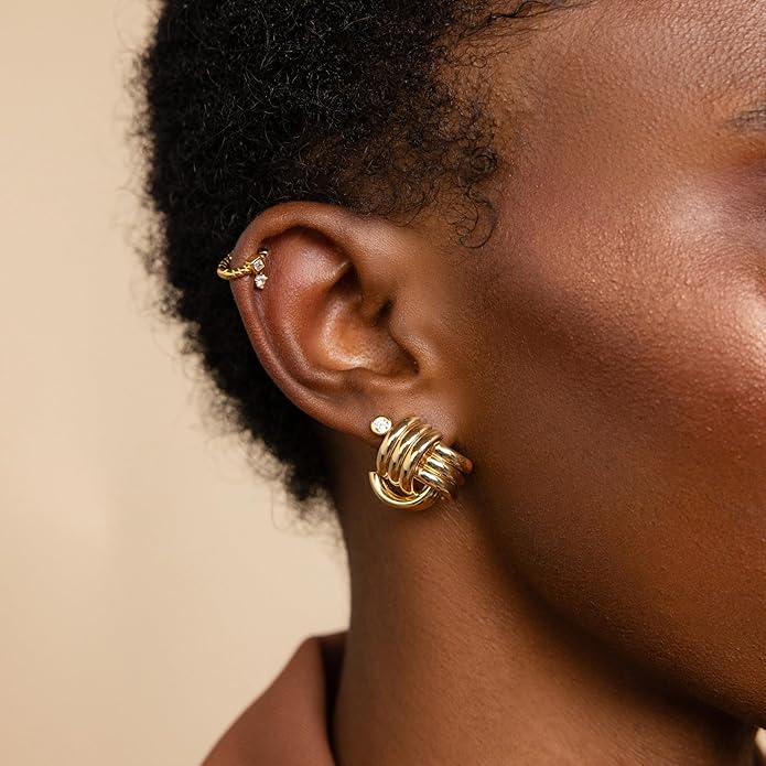 Gold Earrings for women Trendy - 14K Gold Plated Chunky Drop Dangle Knots Statement Earrings Hypoallergenic Lightweight Gold Jewelry Gifts