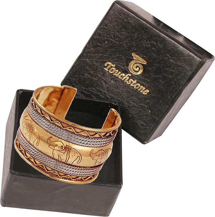 Touchstone Indian Bollywood Handcrafted Slip In Easy To Wear Stylish Wrist Enhancer Designer Broad Jewelry Cuff Bracelet For Women and Men.