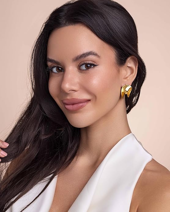 SNGIA18K Gold Plated Dangle Textured Ribbed Irregular Large Leaf Statement Earrings for Women by SNGIA, Handmade Dramatic Geometric Trendy Summer Drop Leaf Flower Jewelry Gifts, Bold Beachy Vintage Plant Fashion Drop Accessories, Vintage Nickle Free Fl...