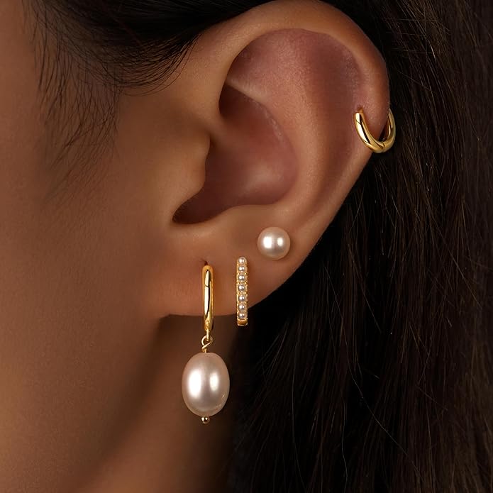Small Gold Huggie Hoop Earrings Set for Women Men Hypoallergenic 14K Plated Stack Cartilage Earrings, Multiple Piercing Lightweight Mini Thin Cute Dainty Trendy Jewelry Set Christmas Gifts for Women