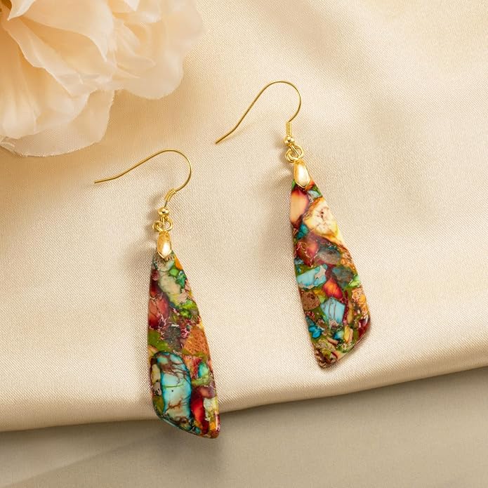 SELOVO Jasper Stone Earrings for Women Trendy Dangle Earrings Fishhook Drop Earrings