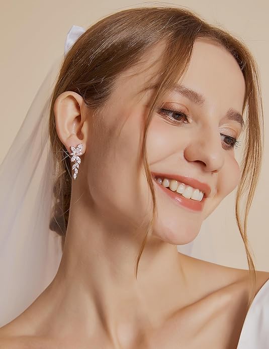 EAMTI Silver Dangle Earrings for Women Cubic Zirconia Marquise Bridal Wedding Earrings 925 Sterling Silver Post Engagement Earring