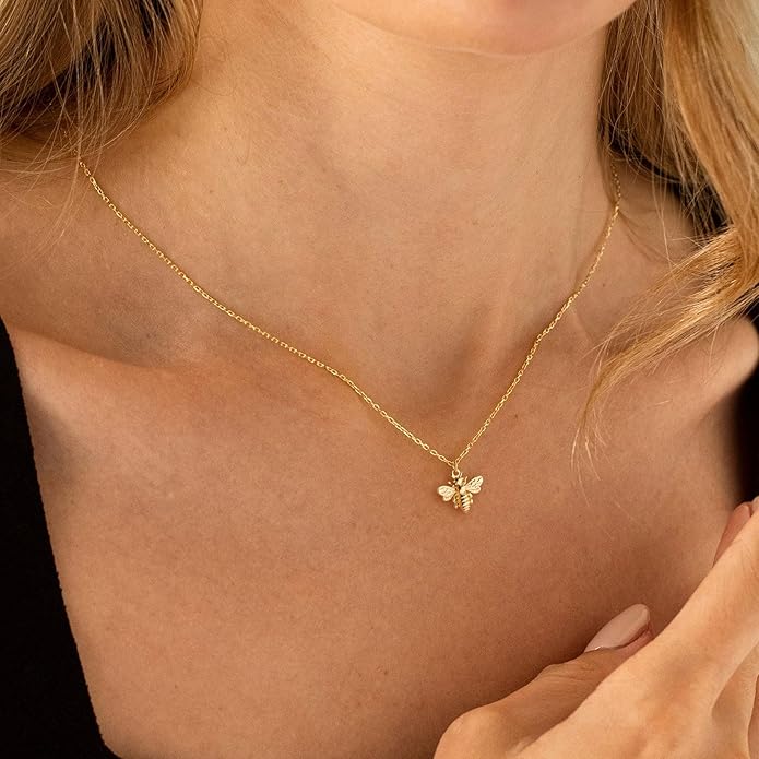14K Gold Plated Dainty Pendant Butterfly Bead Boot Bee Baseball Flower Compass Airplane Heart Hummingbird Tree Necklace Simple Jewelry Gift for Women
