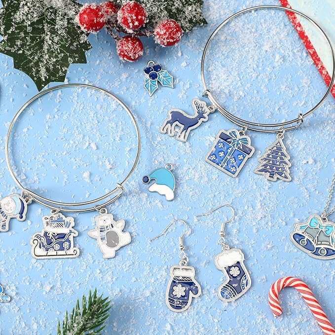 MARFOREVER 40Pcs/20 Pairs Winter Charms, Christmas Winter Charms for Jewelry Making, Snowflake Snowman Polar Bear Penguin Enamel Charm Pendants for Bracelet Necklace Earrings Making Accessories