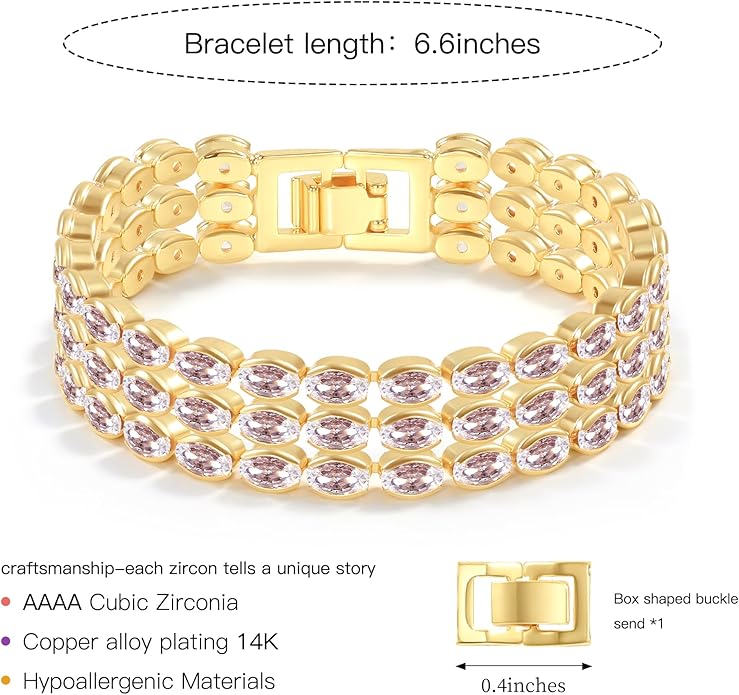 14K Gold Plated Women’s Tennis Bracelet – Sleek CZ Line Bracelet, Fits 6.0"–7.2" Wrist – Sparkly Everyday Jewelry Gift, Contemporary Tennis Bracelets for Women