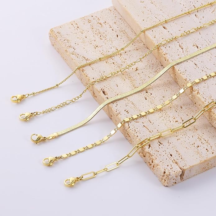 DEARMAY 14K Gold Plated Bracelets for Women, Jewelry Sets Cute Tennis Beaded Bracelets Cuban Link Paperclip Chain Dainty Bracelet Pack Gifts