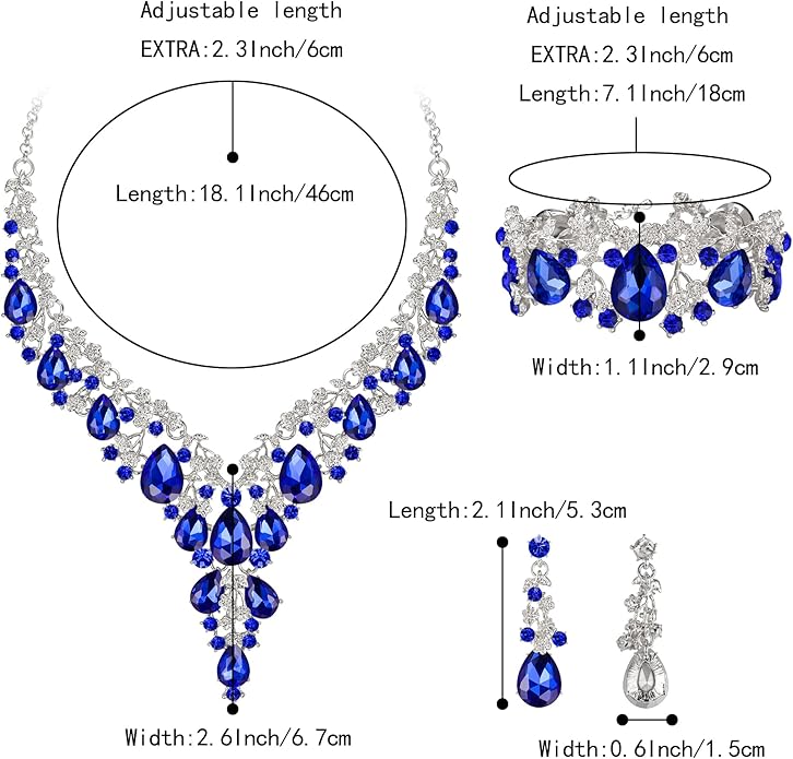 BriLove Women's Wedding Bridal Austrian Crystal Teardrop Flower Cluster Statement Necklace Dangle Earrings Jewelry Set for Party Prom