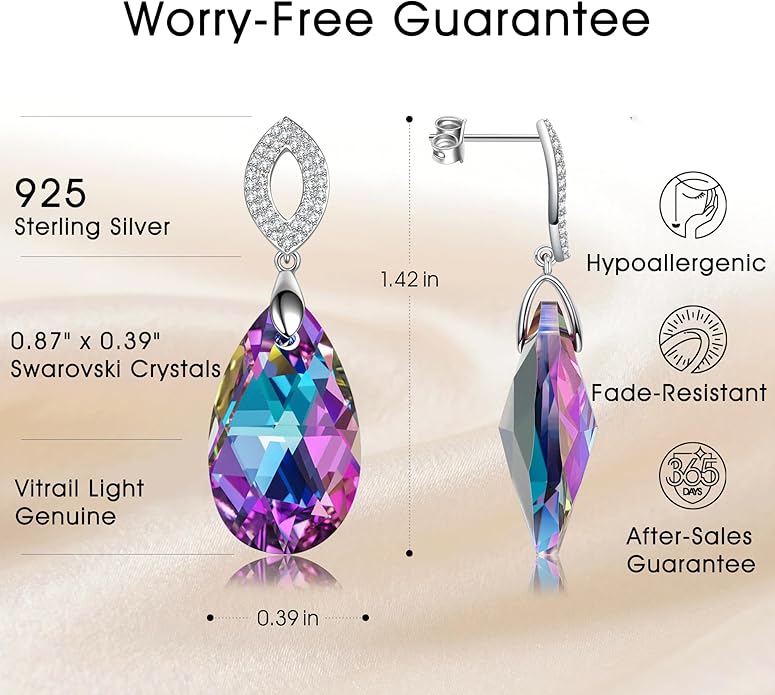 925 Sterling Silver Earrings, Created with Swarovski® Crystals, White Gold Plated, Earrings for Women, Gift for Women – for Birthday, Anniversary, Christmas & Valentine's Day