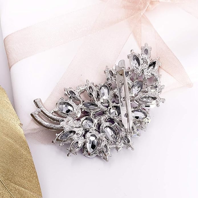 LAXPICOL Vintage Green Austrian Crystal Flower Leaf Bouquet Clusters Large Big Brooch Pin for Women Gold Tone