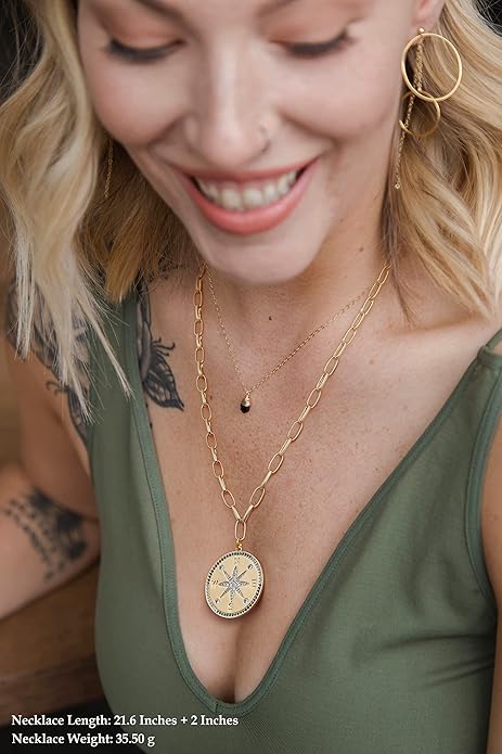 Aobei Pearl 18K Gold Plated Moon Star Lion Evil Eye Love Heart Cross Pendant Necklace Medallion Paperclip Chian Choker Layering Jewery for Women