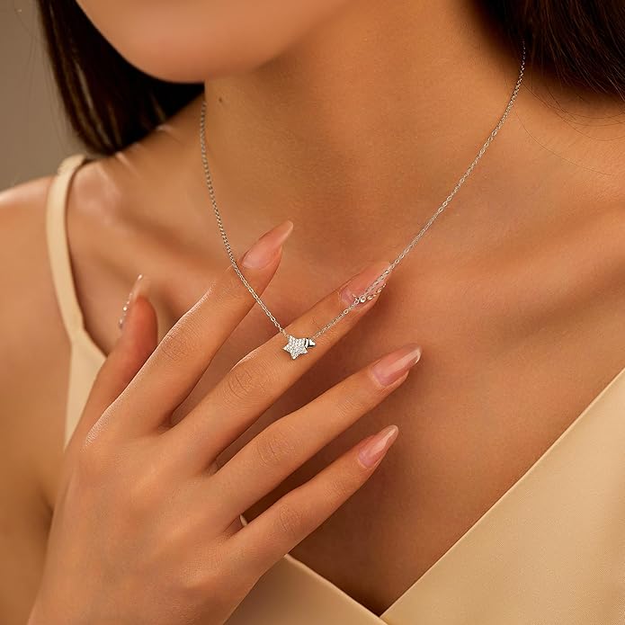 LOVECOM Valentines Gifts S925 Sterling Silver Heart Necklace for Women Dainty 14k Gold Plated CZ Infinity Double Cross Star Pendant Choker Necklaces Trendy Bead Chain Jewelry Gifts for Mom Daughter