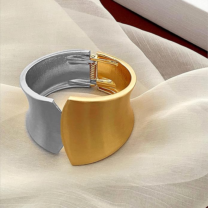 Statement Golden Matte Bracelet for women Minimalist Chunky Brushed Bangle Bracelet Vintage Thick Wide Cuff bracelet Gold Plated Open Cuff Geometric Bracelet