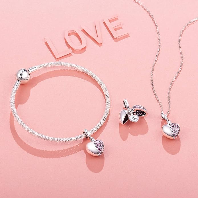 NINGAN “I Love You” Dangle Charm Love Heart Pendant Bead for Women Wife Girlfriend with 5A Cubic Zirconia for Charm Bracelets 925 Sterling Silver