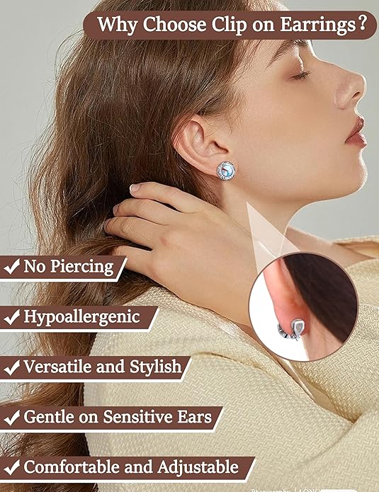FIBO STEEL Clip on Halo Earrings Rhinestone Earrings Crystal Earrings for Women Round Acrylic Stone Inside Dance Competitions Stage Opera Performance Wedding Party Jewelry