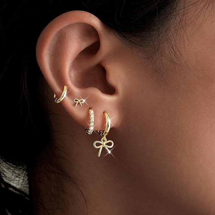 Small Gold Huggie Hoop Earrings Set for Women Men Hypoallergenic 14K Plated Stack Cartilage Earrings, Multiple Piercing Lightweight Mini Thin Cute Dainty Trendy Jewelry Set Christmas Gifts for Women