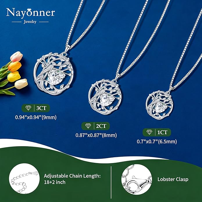 Gorgeous Moissanite Necklaces for Women - Valentine's Day Gifts for Wife Girlfriend, 925 Sterling Silver 1-3CT Moissanite Pendant Jewelry, Wedding Anniversary Birthday Christmas for Mom