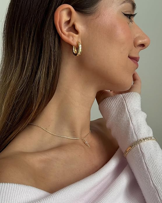 PAVOI 14K Gold Plated 925 Sterling Silver Post Small Chunky Hoops Earrings | Thick Lightweight Gold Hoop Earrings for Women