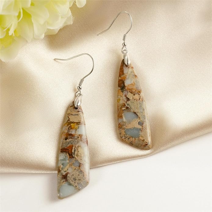 SELOVO Jasper Stone Earrings for Women Trendy Dangle Earrings Fishhook Drop Earrings