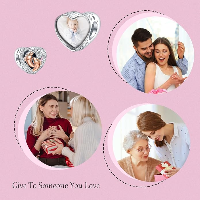 Annmors Personalized Photo Charm for Bracelet Necklaces,925 Sterling Silver Charm Love Heart Shaped Engraved Customize Picture Gift for Birthday Mother's Day Christmas,Bead Charms Jewelry for Women