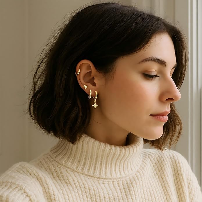 Small Gold Huggie Hoop Earrings Set for Women Men Hypoallergenic 14K Plated Stack Cartilage Earrings, Multiple Piercing Lightweight Mini Thin Cute Dainty Trendy Jewelry Set Christmas Gifts for Women