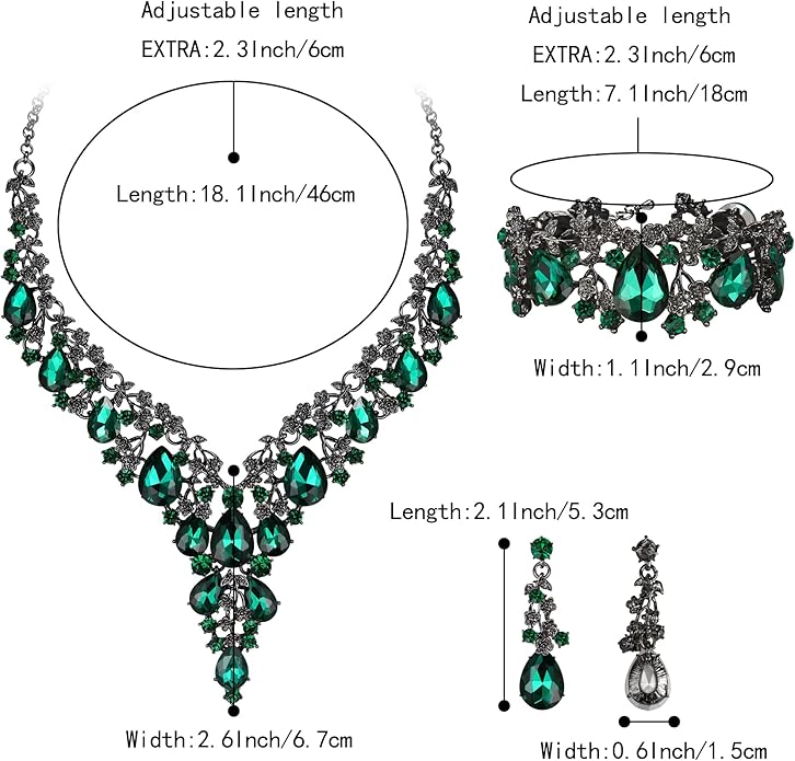 BriLove Women's Wedding Bridal Austrian Crystal Teardrop Flower Cluster Statement Necklace Dangle Earrings Jewelry Set for Party Prom