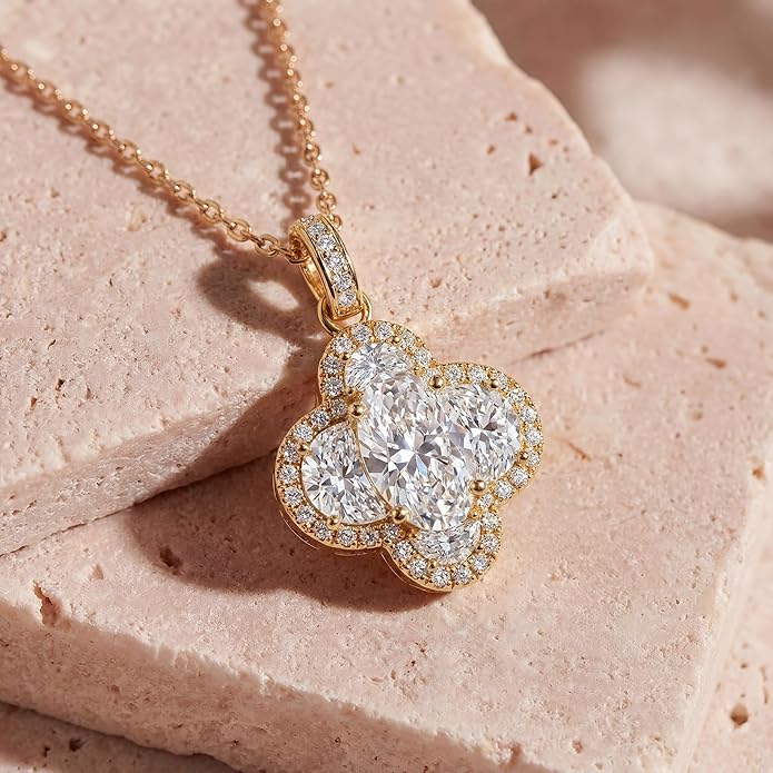 Fettero Christmas Necklace for Women Trendy 14K Gold Plated Dainty Diamond Necklace Charm CZ Clover Star Pendant Necklaces Simple Jewelry Gold Necklace for Women