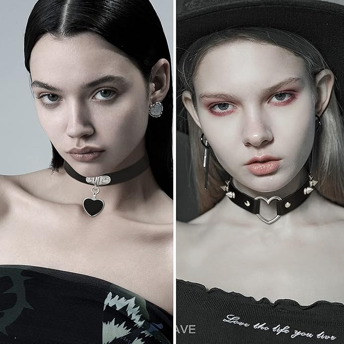 HAIAISO 6-9pcs Leather Punk Goth Choker Necklace with Love Heart Spikes, Adjustable Pu Collar for Women