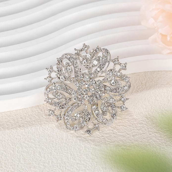 Wedding Party Sprial Flower Crystal Rhinestone Brooch Pin for Women Jewelry