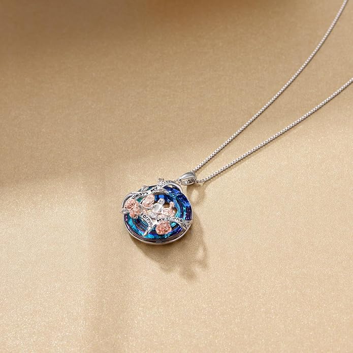TOUPOP Sisters Gifts from Sister Necklace Sterling Silver Rose Flower with Crystal Jewelry Valentines Day Birthday Gifts for Women Best Friend Friendship