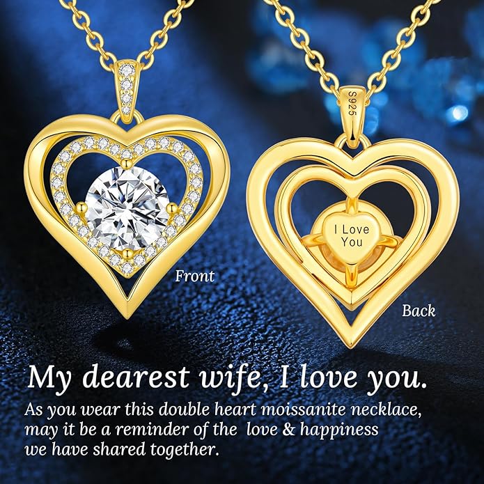 Valentine's Day Gift Moissanite Heart Pendant Necklaces for Women, 925 Sterling Silver Necklace Engraved with 'I LOVE YOU', Ideal Anniversary Birthday Jewelry Gifts for Mom Wife Girlfriend Daughter Her