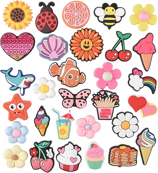 20PCS Cute Shoe Charms for Girls Teens - PVC Flower, Rainbow, Dessert Shoe Clips Decorations for Holely Shoes, Sneakers, Casual Footwear